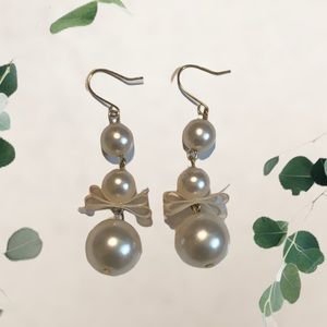 Dangle Pearl Bow Earrings